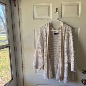 Lane Bryant Cream Open-Front Crochet Cardigan